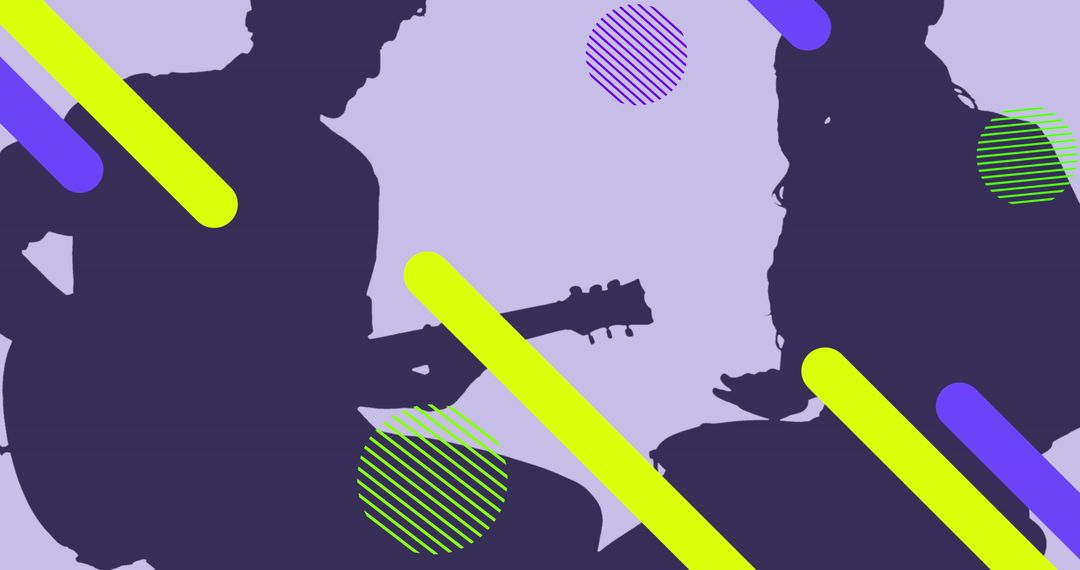 Abstract Silhouette of Musicians with Geometric Shapes in Bold Colors