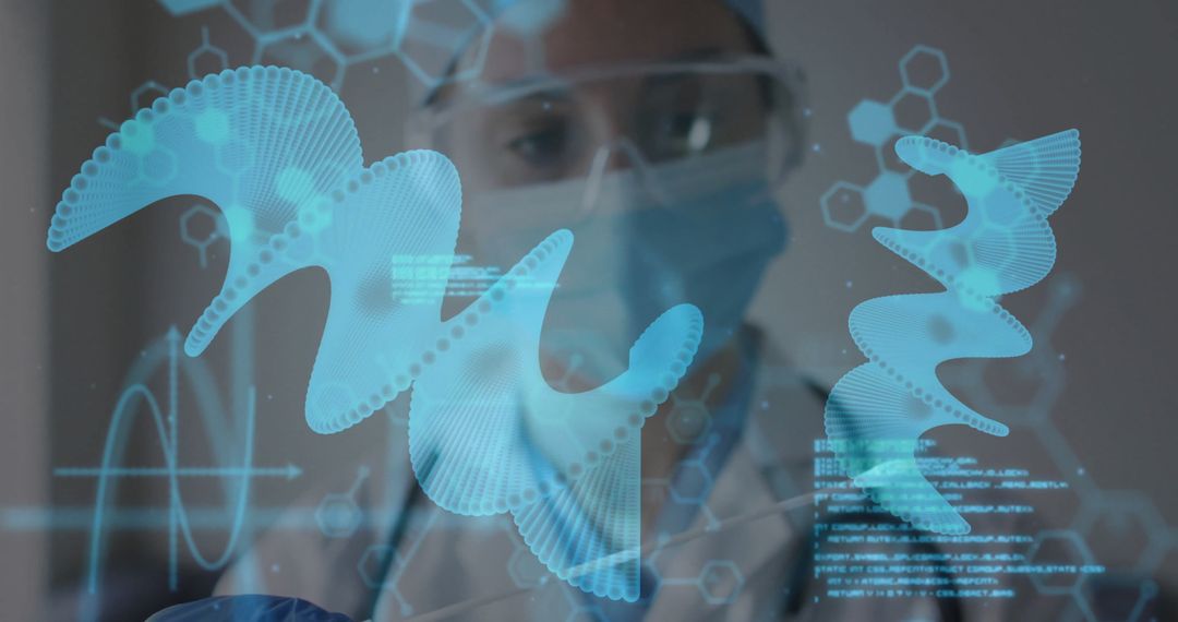 Scientist in Lab Analyzing Holographic DNA Display