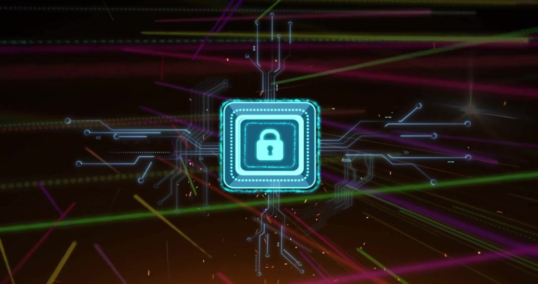 Cybersecurity Lock Icon on Digital Circuit Background