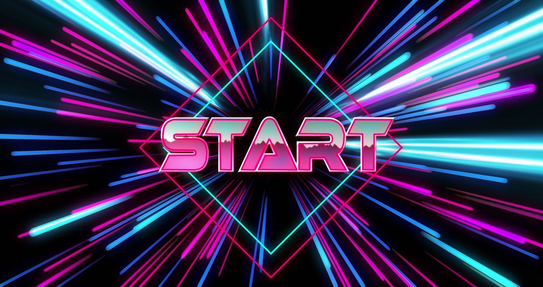 Retro Neon Start Text with Futuristic Light Trails