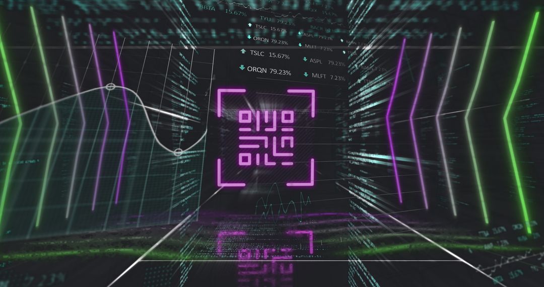 Neon QR Code and Digital Data Visualization with Glowing Lights - Free Images, Stock Photos and Pictures on Pikwizard.com