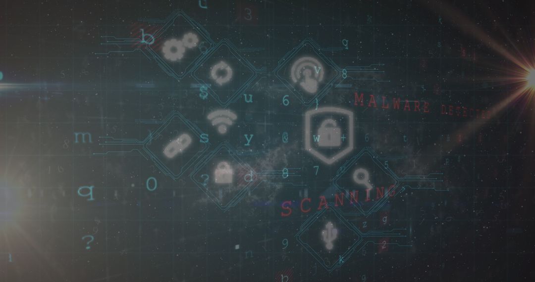 Digital Cybersecurity Malware Detection and Scanning Icons
