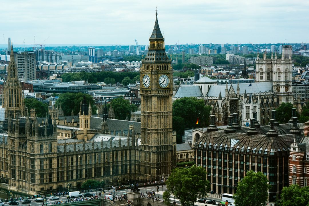 Aerial View of Big Ben and Surrounding Buildings in London - Free Images, Stock Photos and Pictures on Pikwizard.com