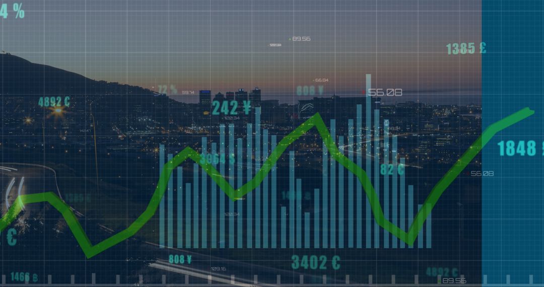 Global Data Visualization Over Evening City Skyline