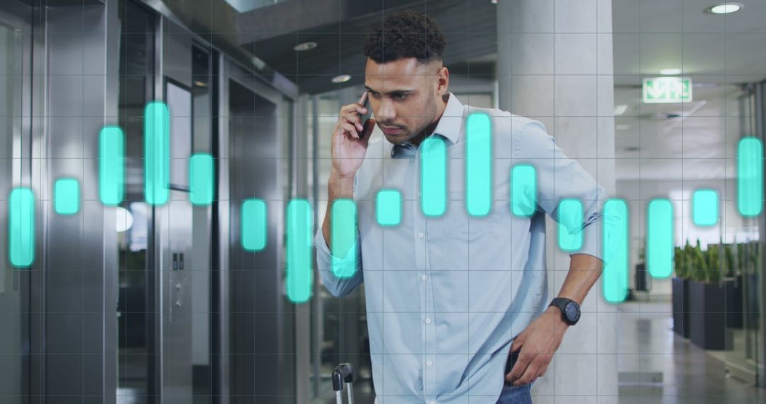 Businessman on Phone Analyzing Data in Modern Office Environment