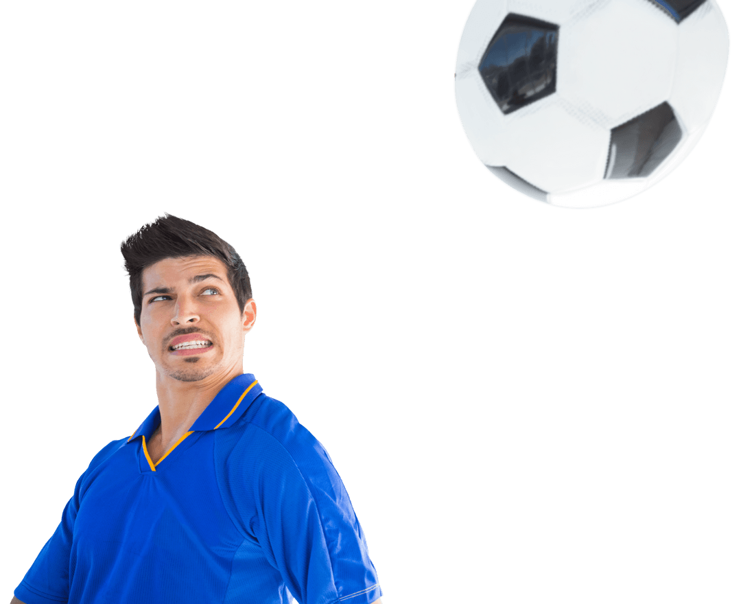 Caucasian Male Soccer Player Heading Ball Transparent Background