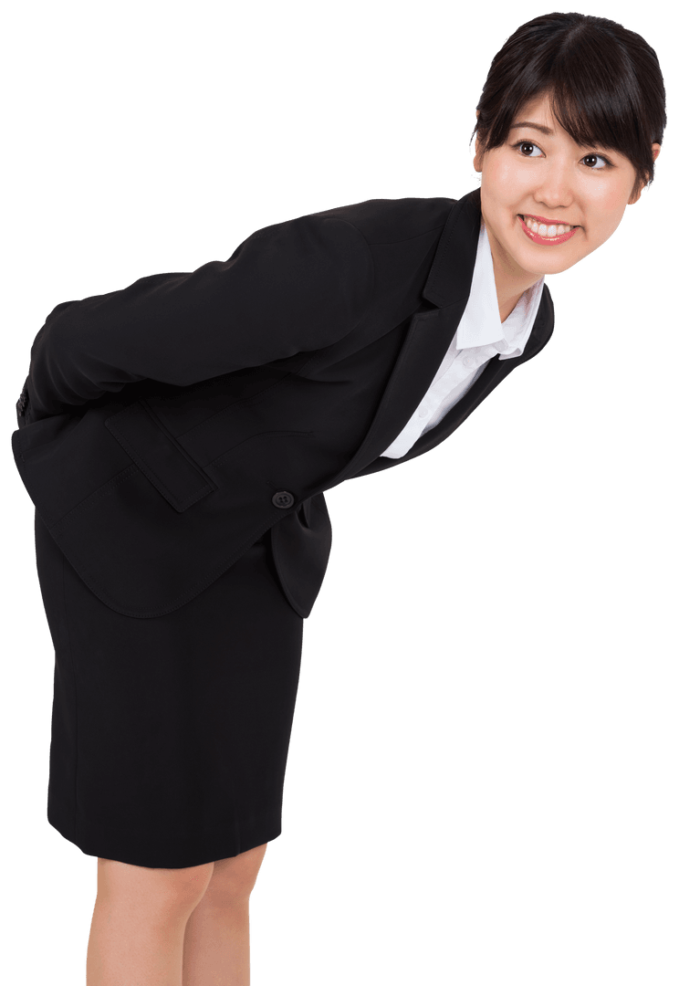 Smiling Asian Businesswoman Bending on Transparent Background