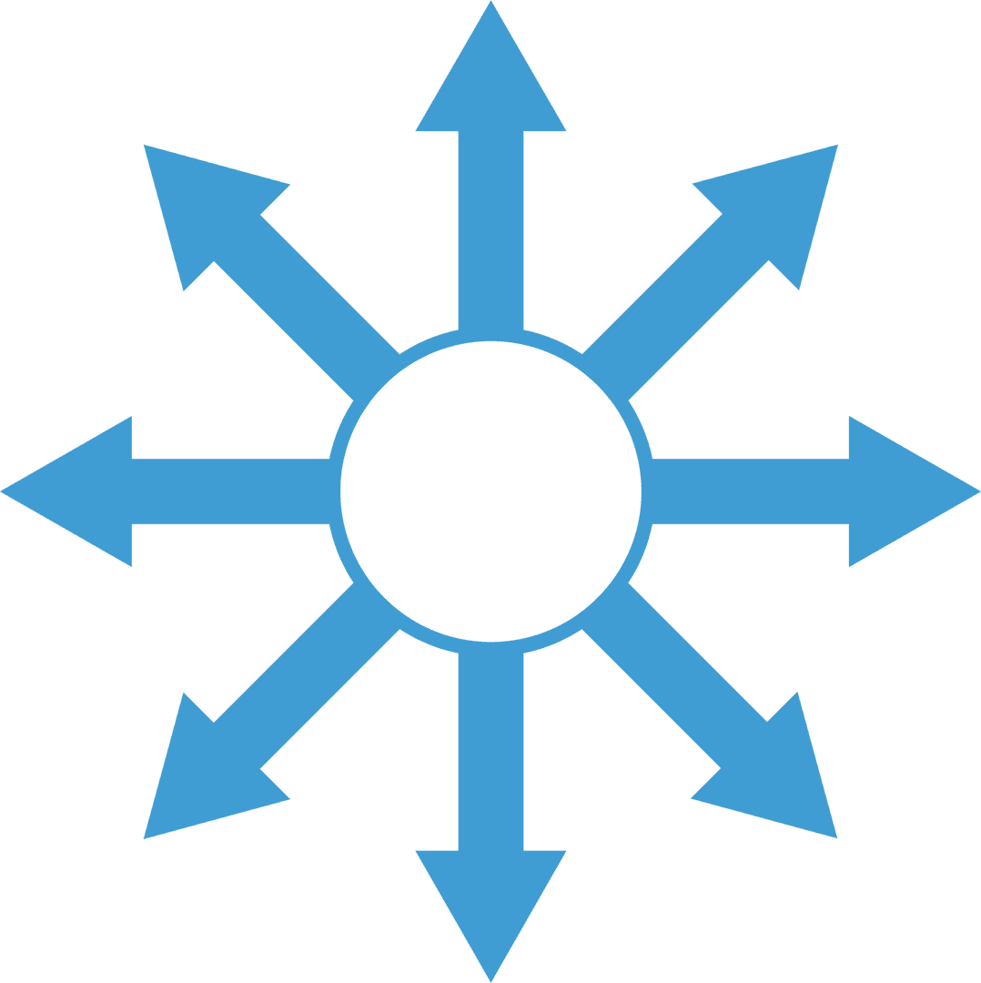 Transparent Blue Arrow Circle Design with Arrows Pointing Outward