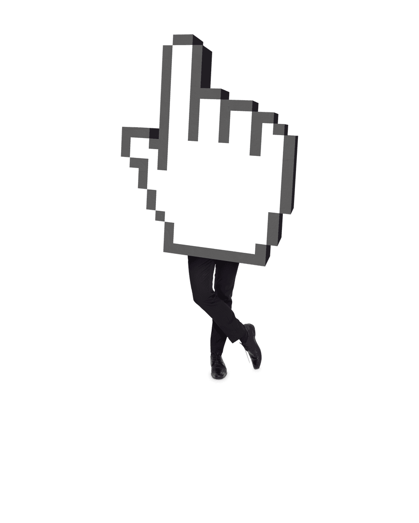 Pixel Hand with Businessman on Transparent Background Banner Concept