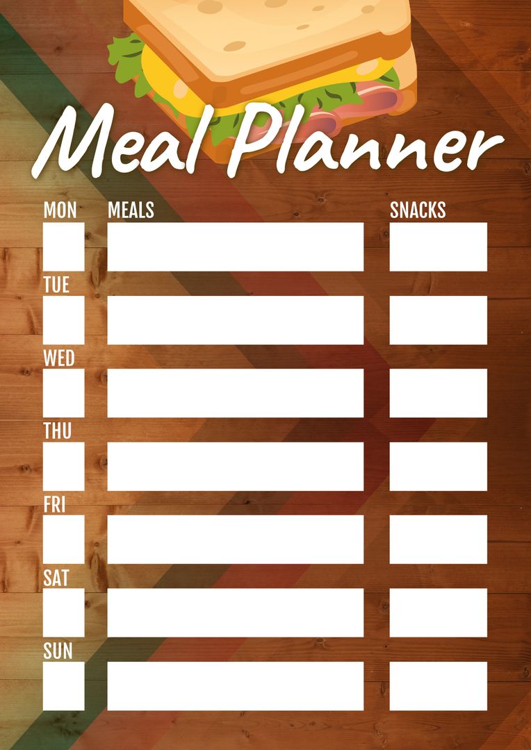 Weekly Meal Planner with Daily Snack and Meal Sections - Download Free Stock Templates Pikwizard.com