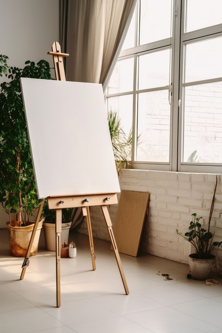 Blank Canvas on Easel in Bright Sunlit Studio - Free Images, Stock Photos and Pictures on Pikwizard.com