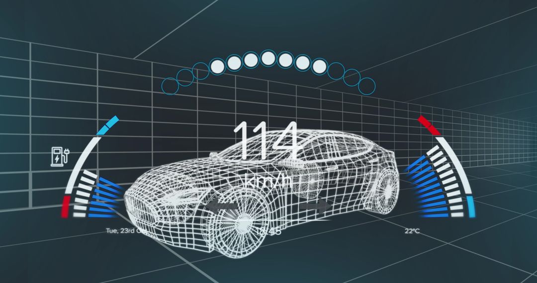 Digital Speedometer Projection over Wireframe Car Model