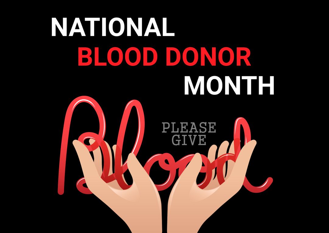 National Blood Donor Month Reminder with Hands and Red Text - Free Images, Stock Photos and Pictures on Pikwizard.com