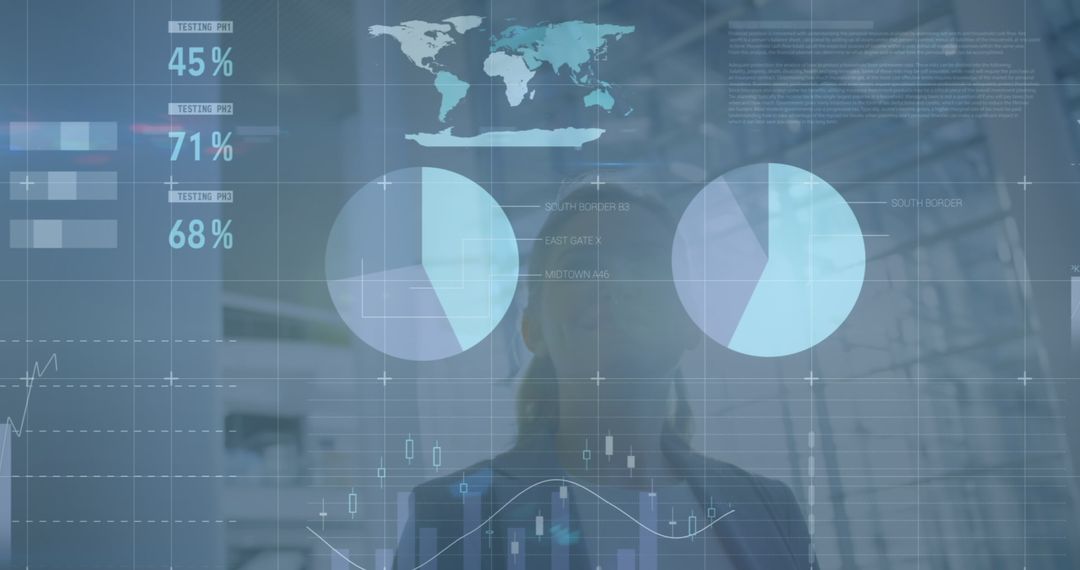 Financial Data Overlay on Businesswoman with Digital Interface Concept
