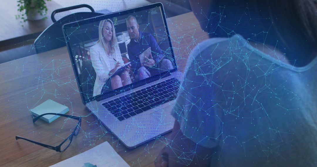 Online Meeting with Digital Network Interface on Laptop Screen