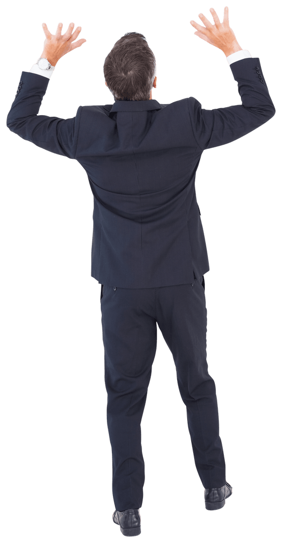 Businessman Climbing Cube Reaching Upward - Transparent Background