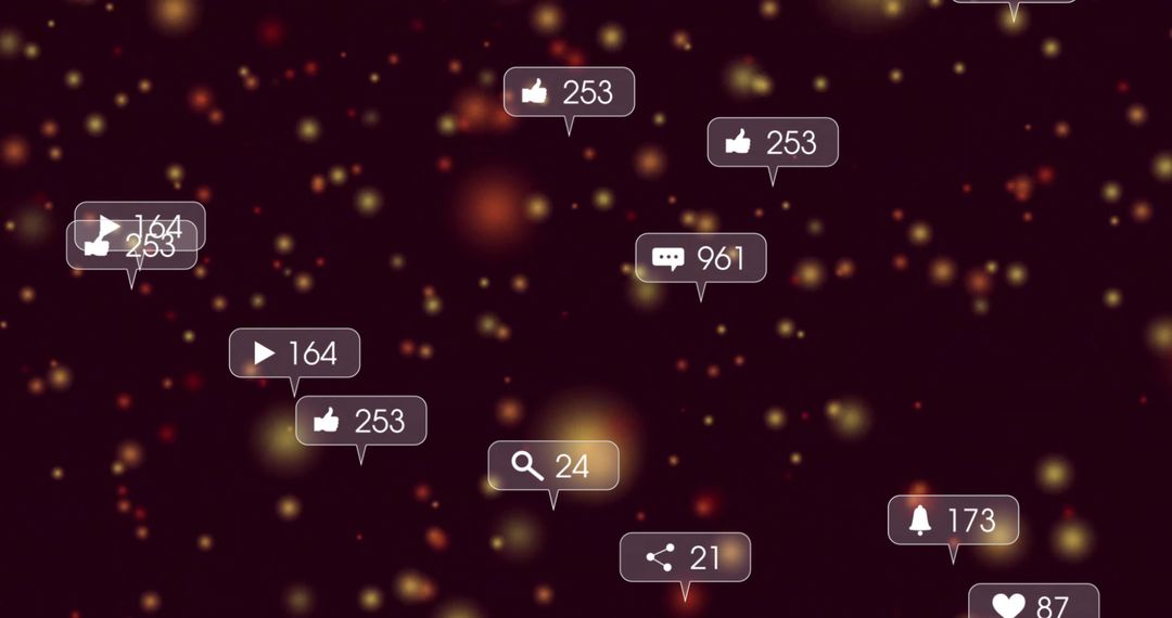 Floating Social Media Interaction Icons on Digital Background