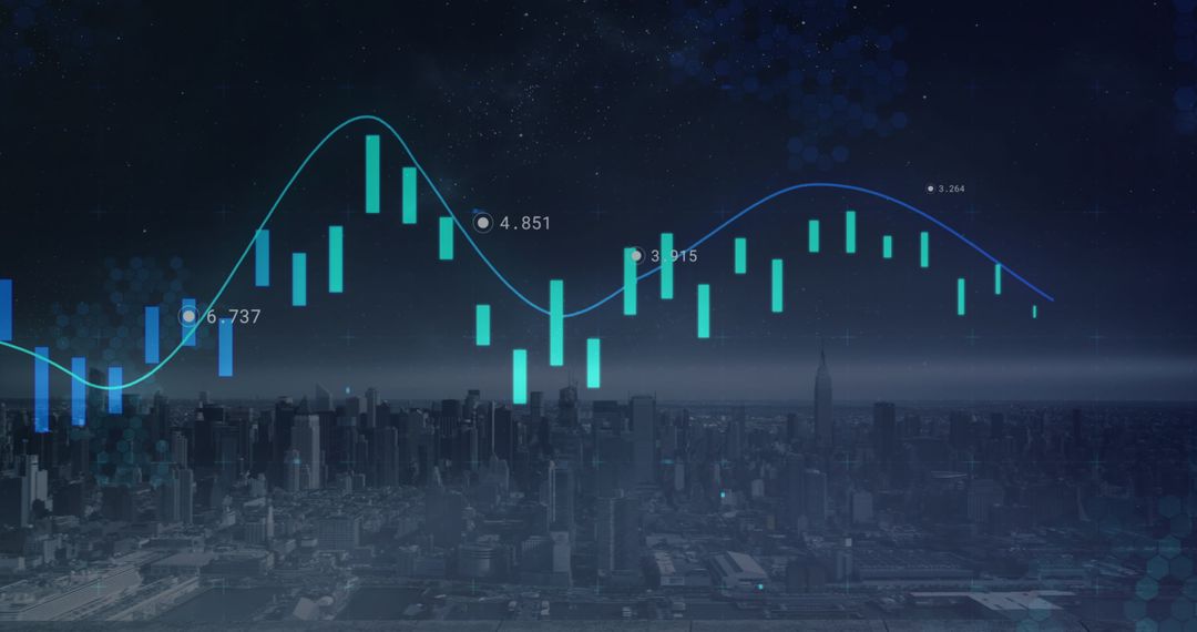 Digital Analytics Over Cityscape at Night