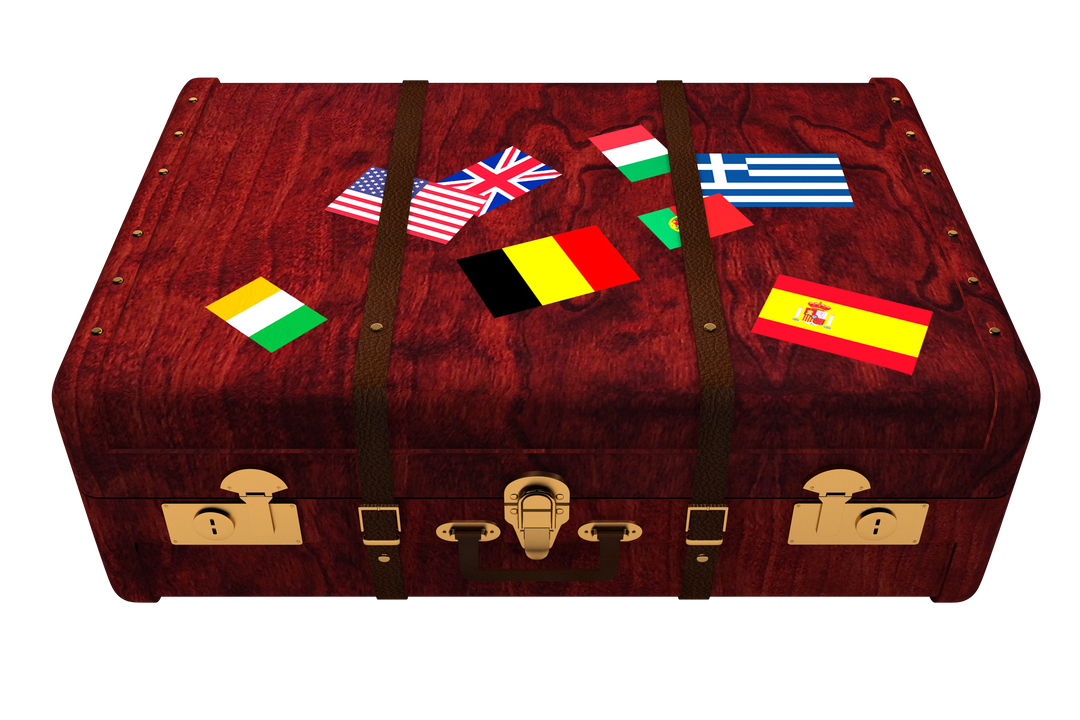 Vintage Suitcase with International Flags on Transparent Background - Download Free Stock Images Pikwizard.com