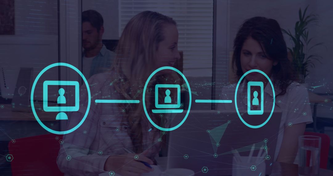 Global Networking Discussion with Digital Icons Overlay