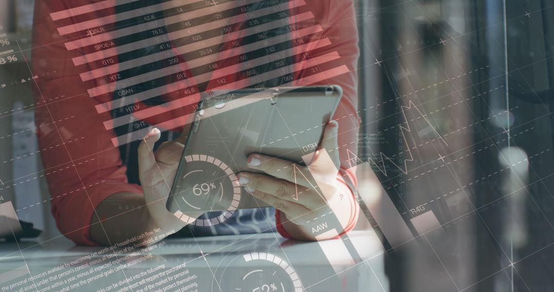 Businesswoman Using Tablet with Virtual Infographics