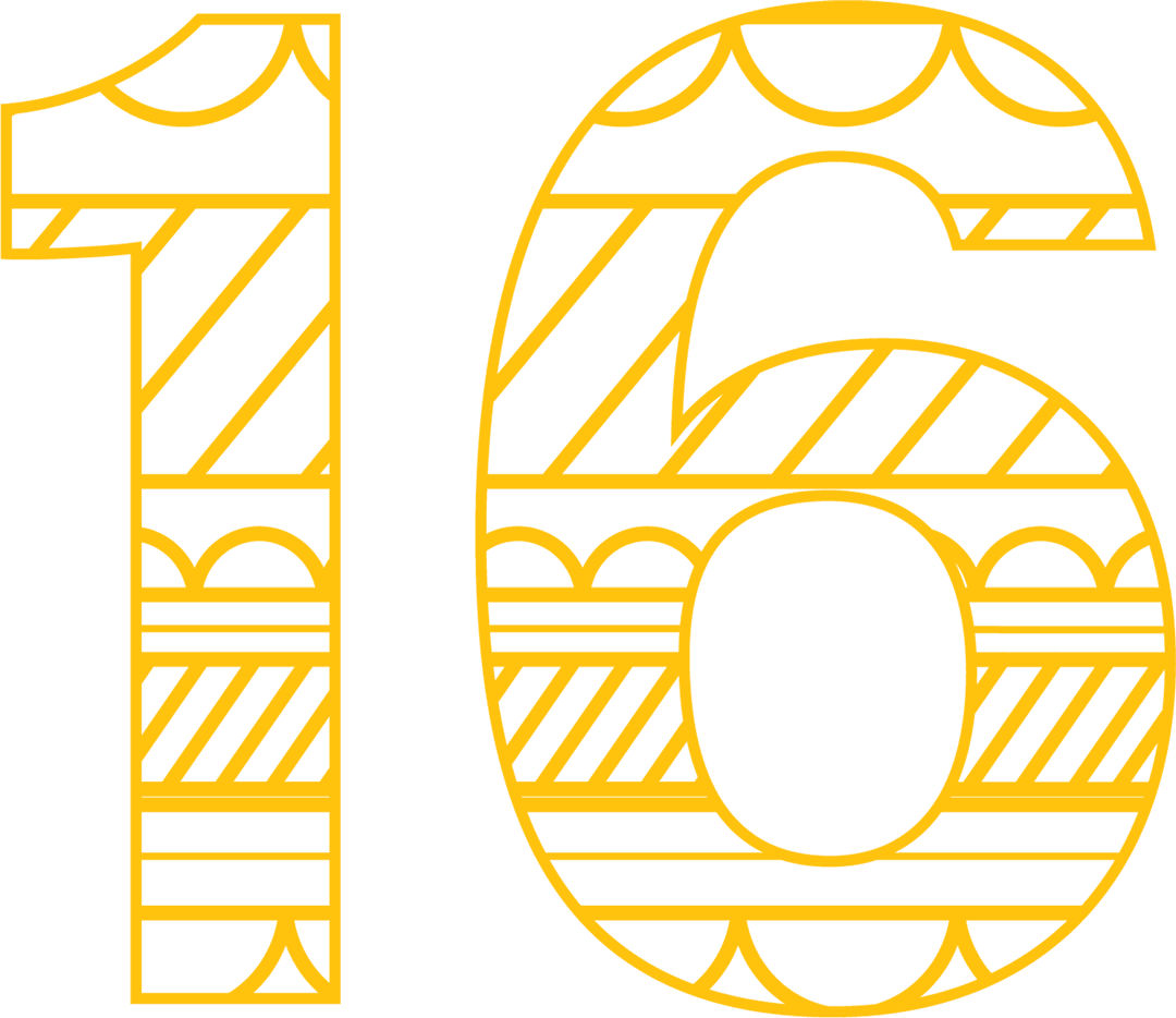 Stylish Number Sixteen with Geometric Pattern on Transparent Background