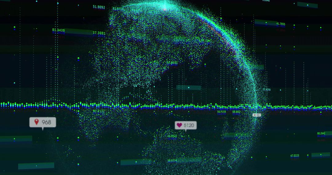 Holographic data globe visualizing real-time analytics, waveform and network activity