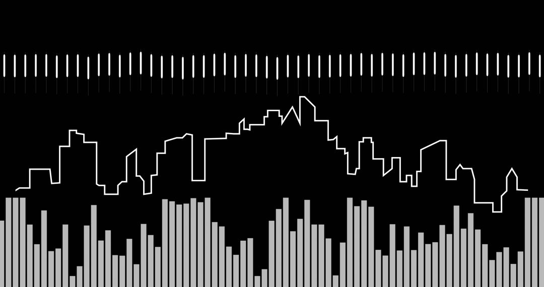 Digital Urban Cityscape with Abstract Sound Waves