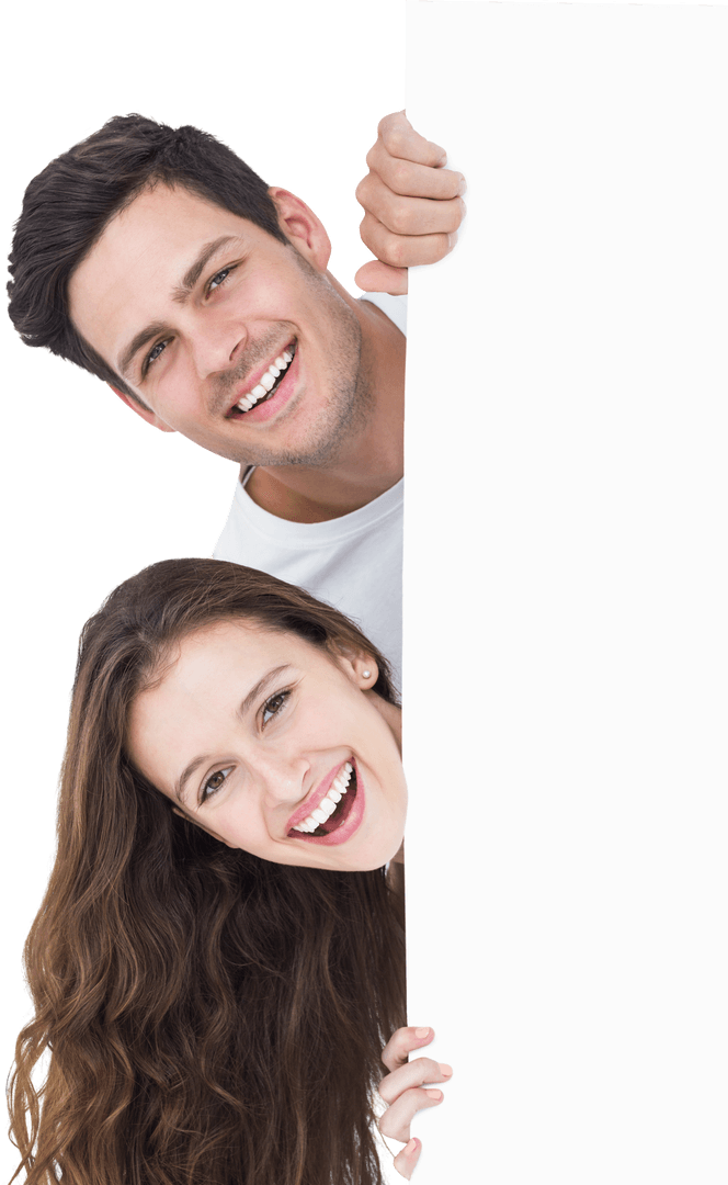 Happy Couple Peeking Over Transparent Board