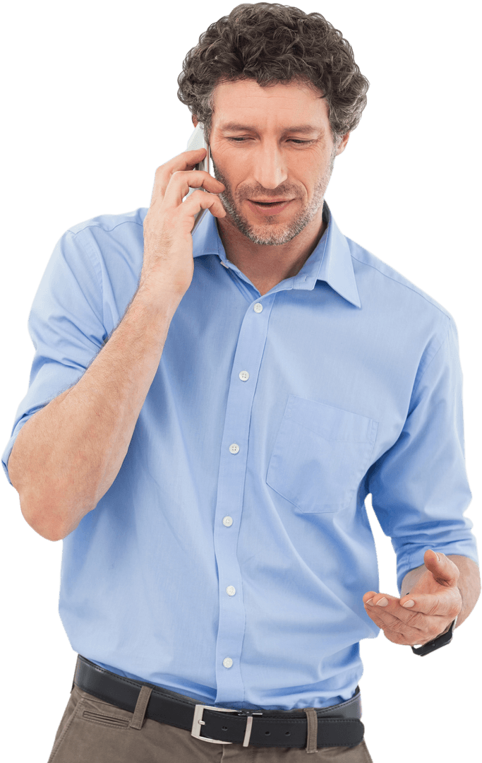 Businessman Talking on Mobile Phone in Transparent Background