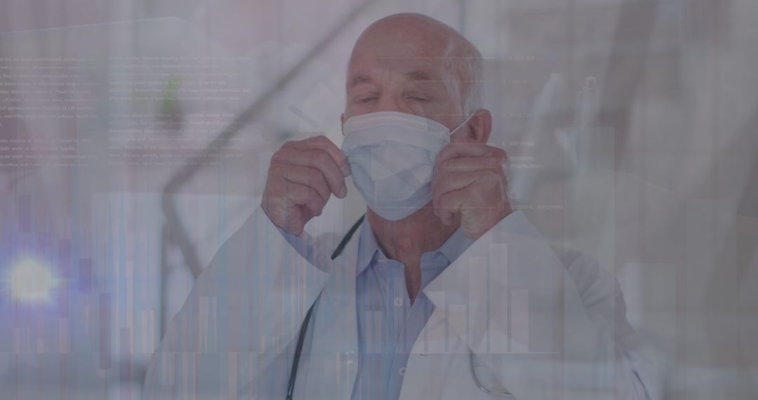 Doctor Wearing Mask with Data Graphics Overlay During Pandemic