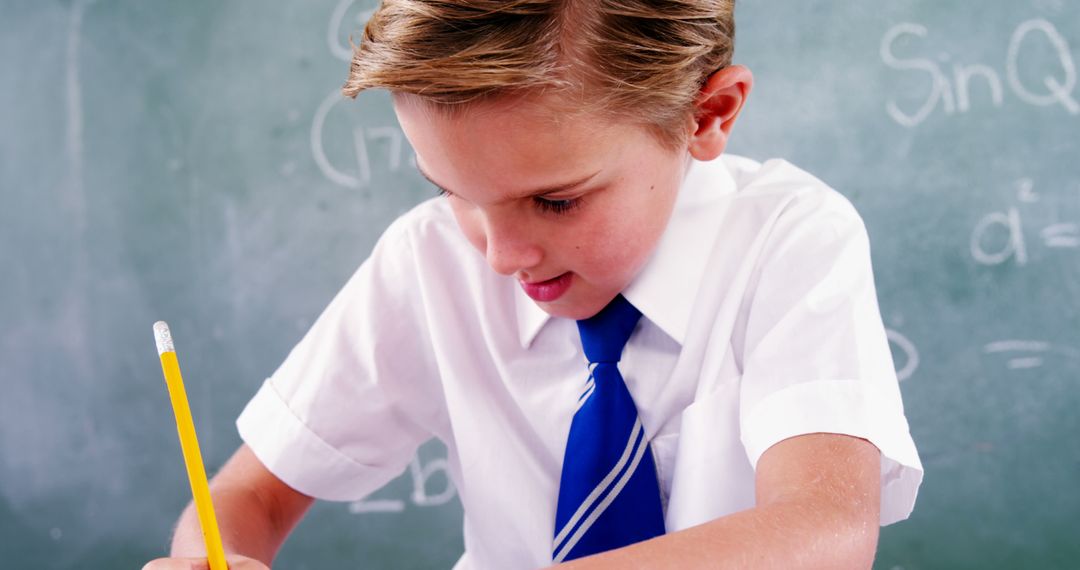 Focused Schoolboy Studying in Classroom - Free Images, Stock Photos and Pictures on Pikwizard.com