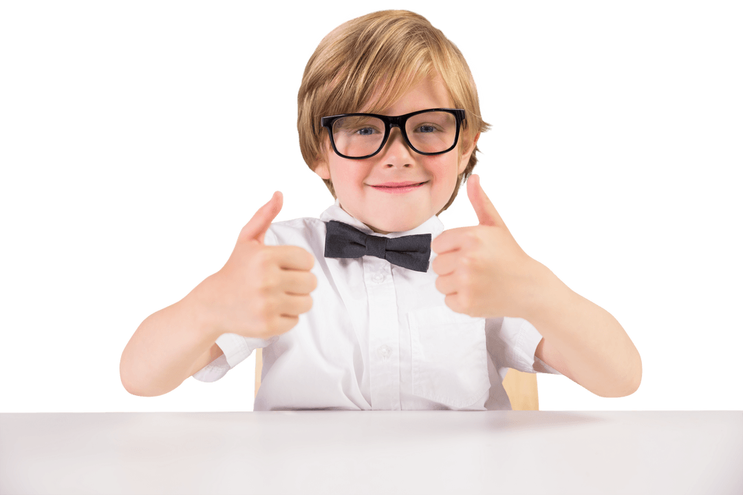 Smart Schoolboy Giving Thumbs Up on Transparent Background