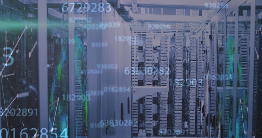 Digital Data Processing in Modern Server Room with Floating Numbers - Free Images, Stock Photos and Pictures on Pikwizard.com