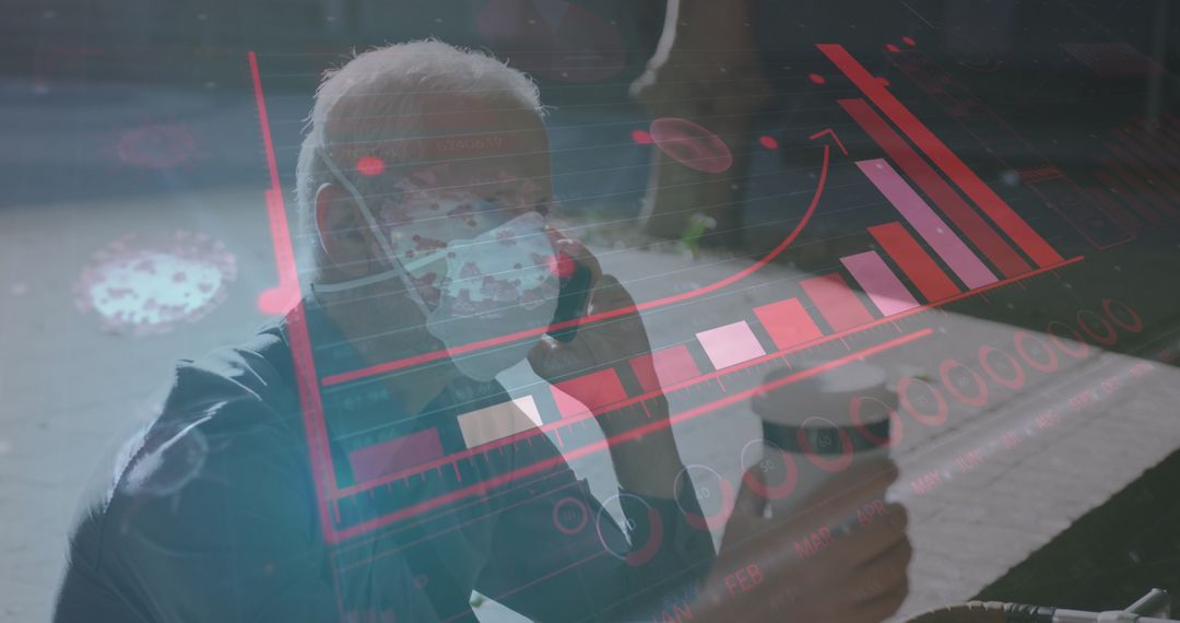 Senior Man with Face Mask and Overlay of COVID-19 Data