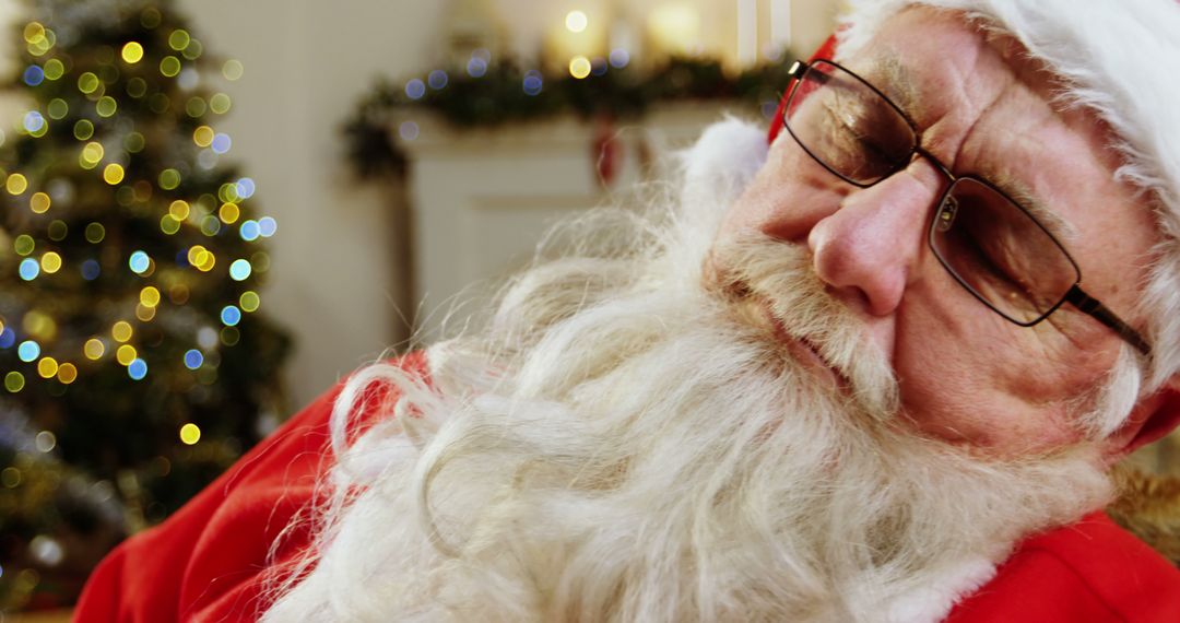 Close-Up of Sleeping Santa Claus in Cozy Christmas Setting - Free Images, Stock Photos and Pictures on Pikwizard.com