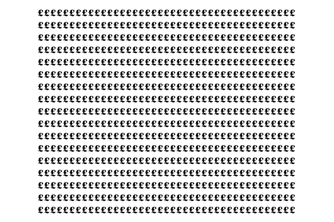 Black British Pound Currency Pattern on Transparent Background