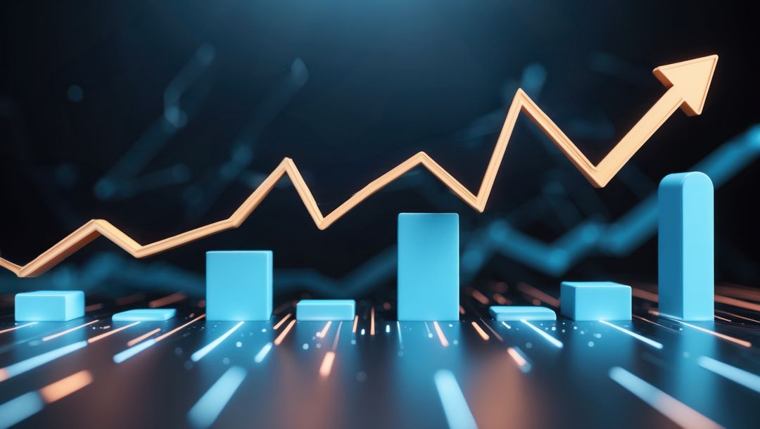 Futuristic Data Analytics with Rising Bar Chart and Arrow