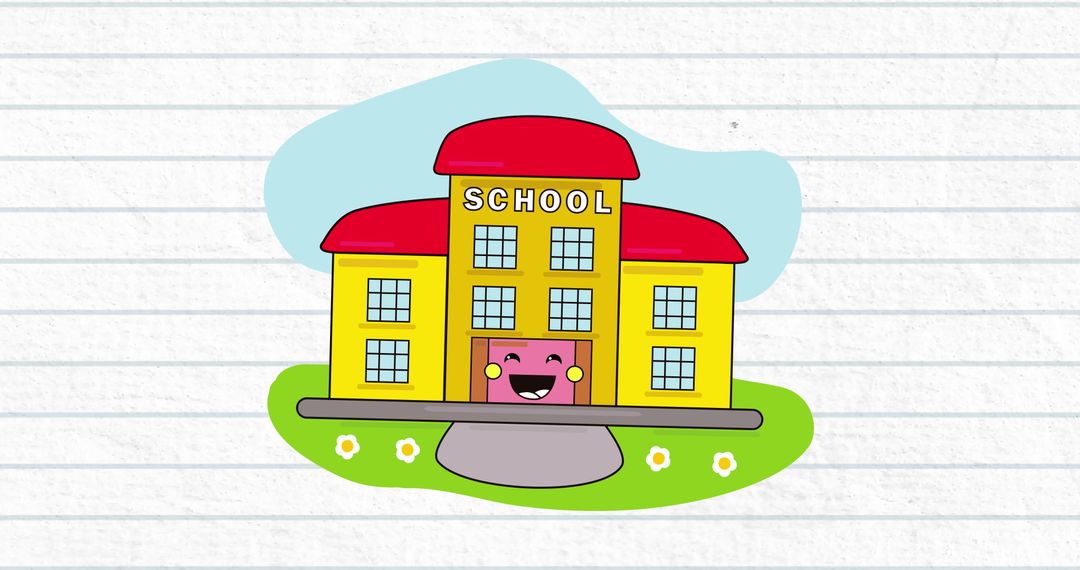 Cartoon School Building with Happy Face for Educational Use