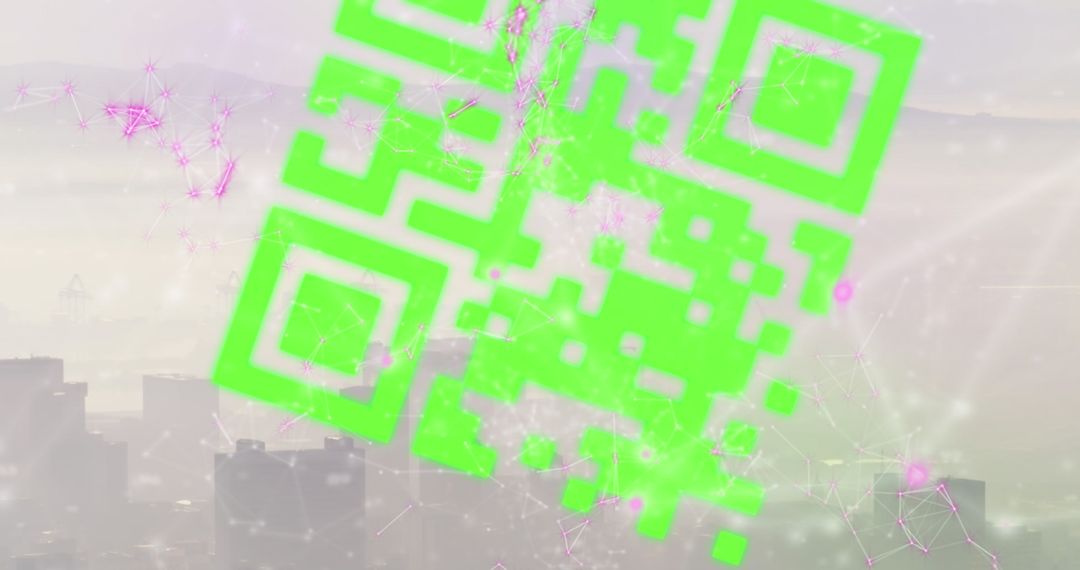 Augmented Reality QR Code Above Cityscape Illustrating Technology Concept