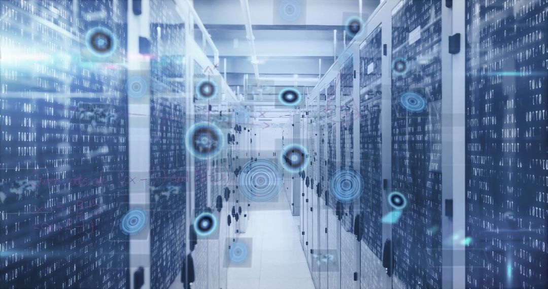 Futuristic Server Room with Data and Matrices