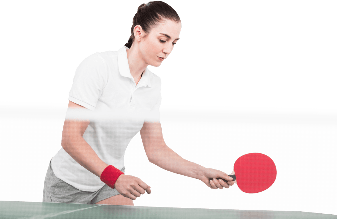 Female Athlete Playing Ping Pong in Transparent Scene