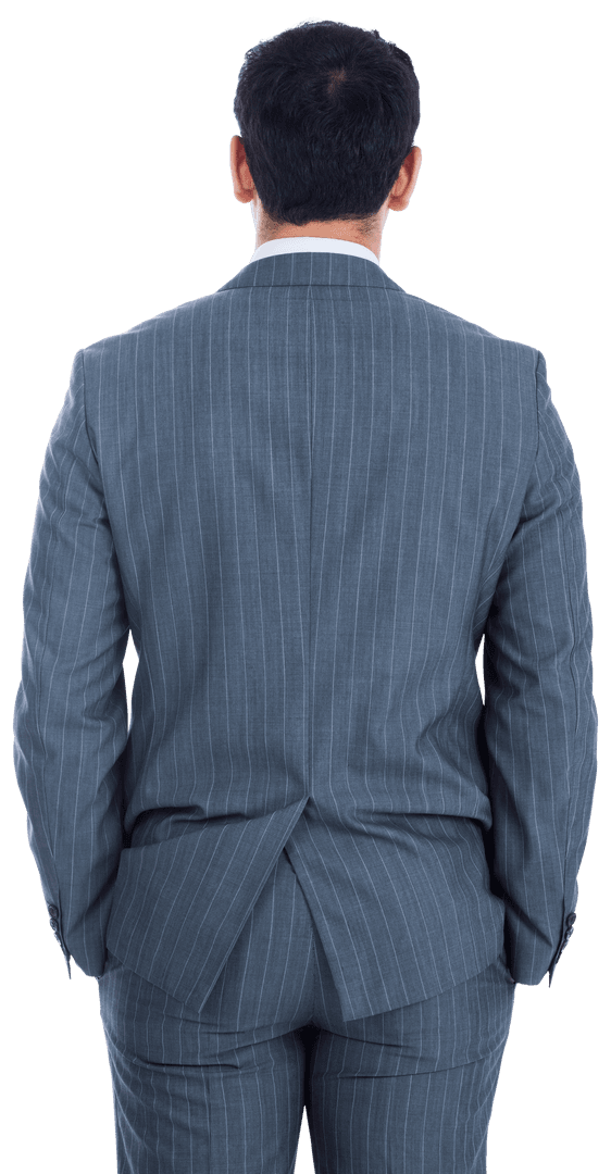 Rear View of Caucasian Businessman in Pinstripe Suit