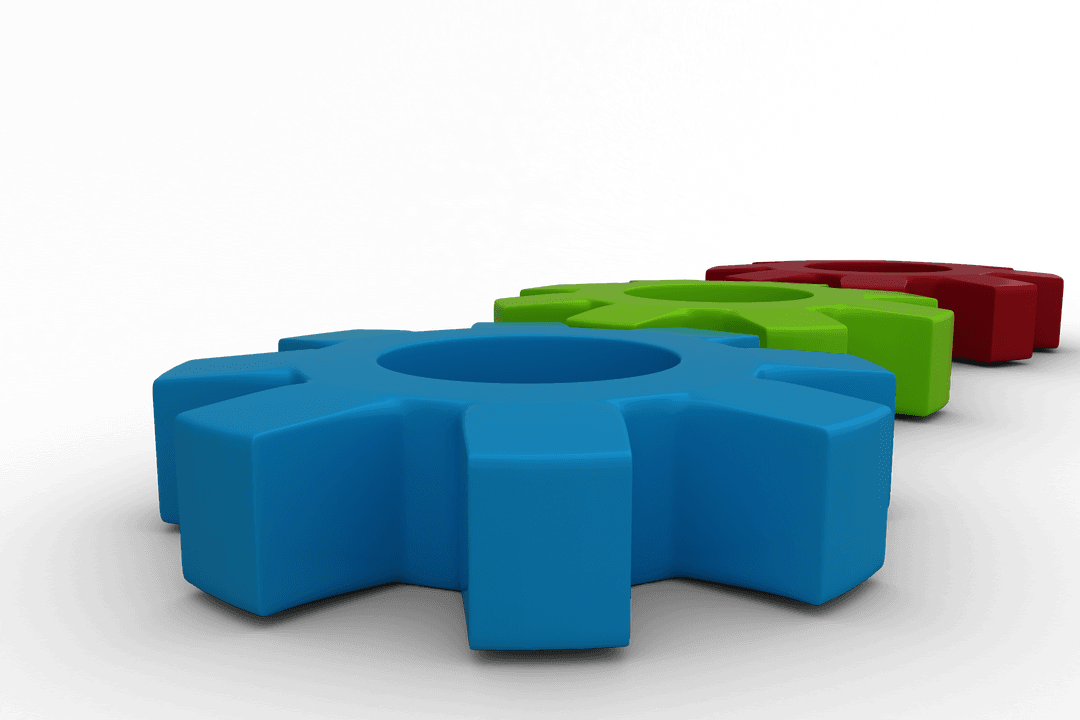 Colorful 3D Gears on Transparent Background