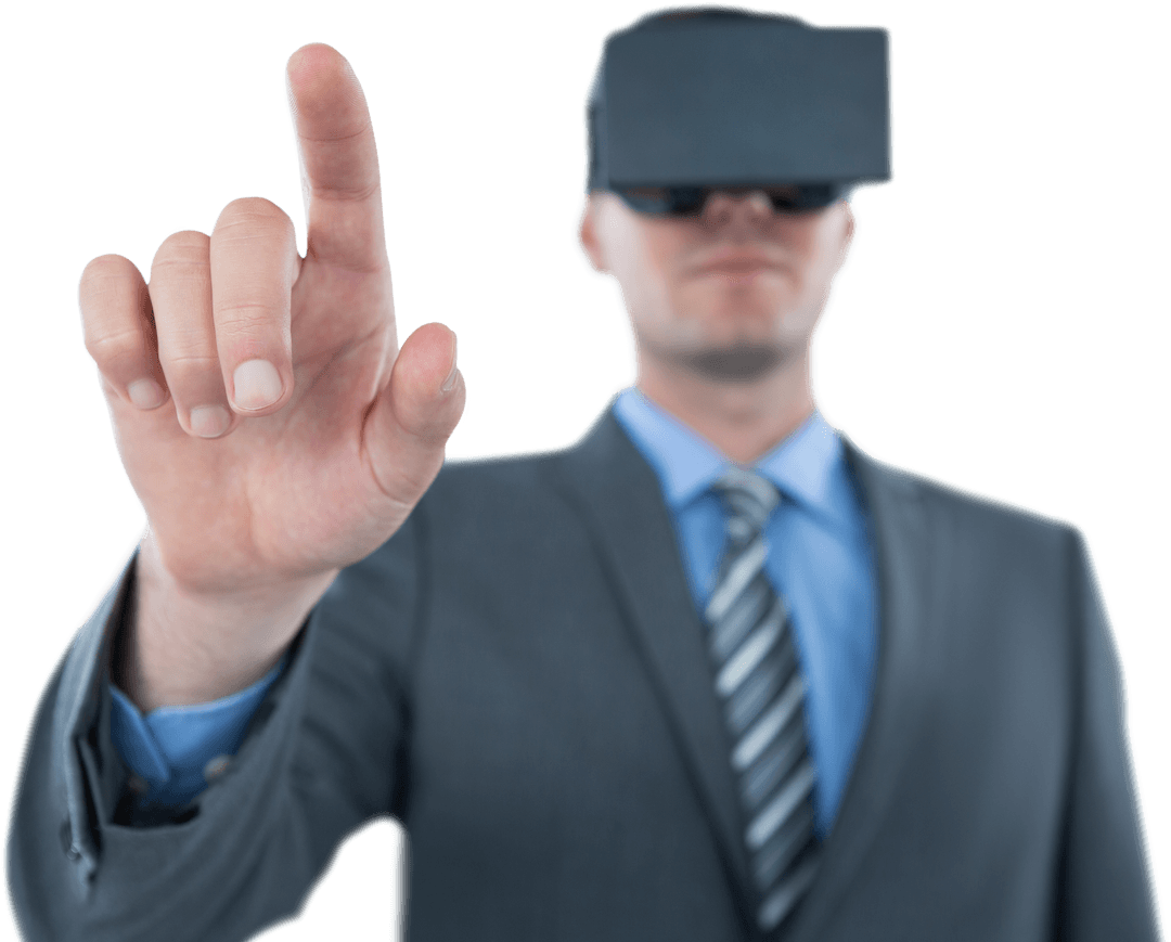 Businessman in Suit Using Transparent Virtual Reality Technology