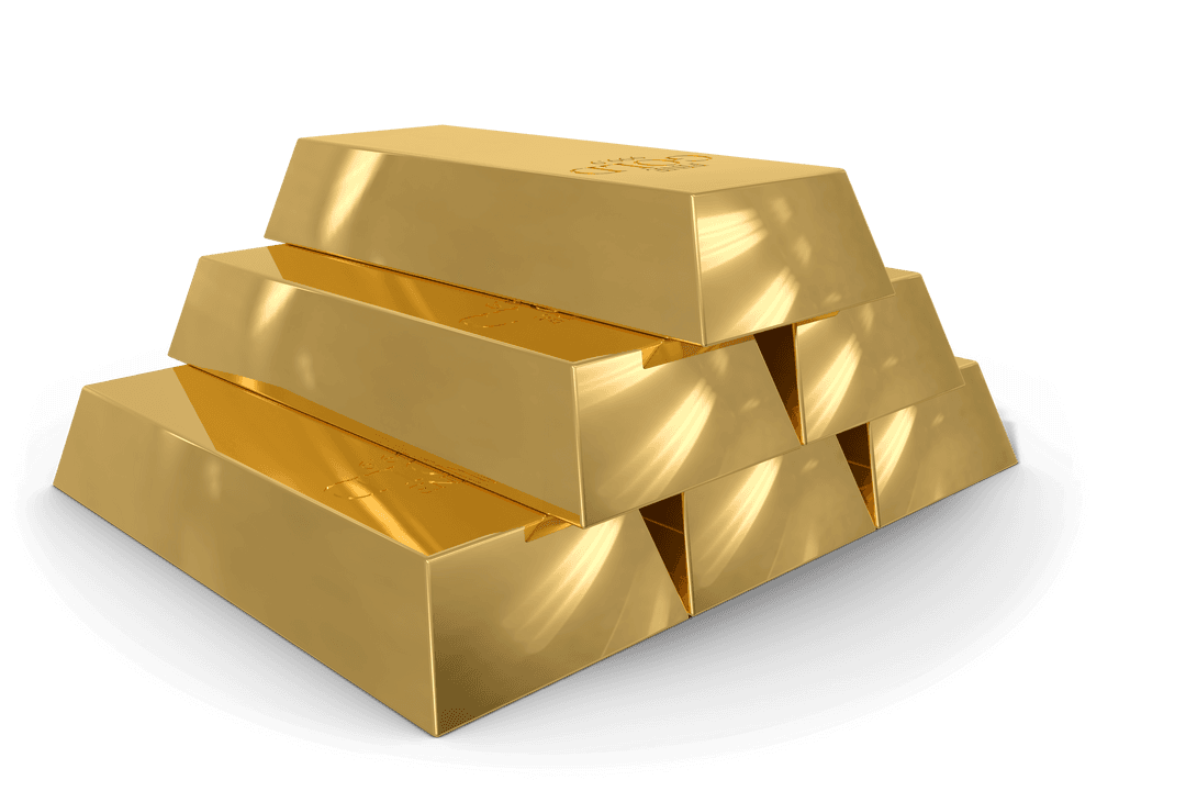 Shiny Stack of Solid Gold Bars on Transparent Background