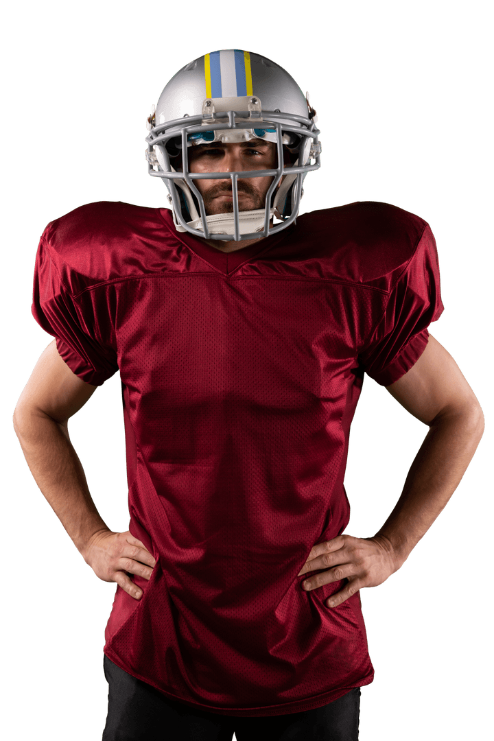 Caucasian Male Football Player Wearing Helmet on Transparent Background