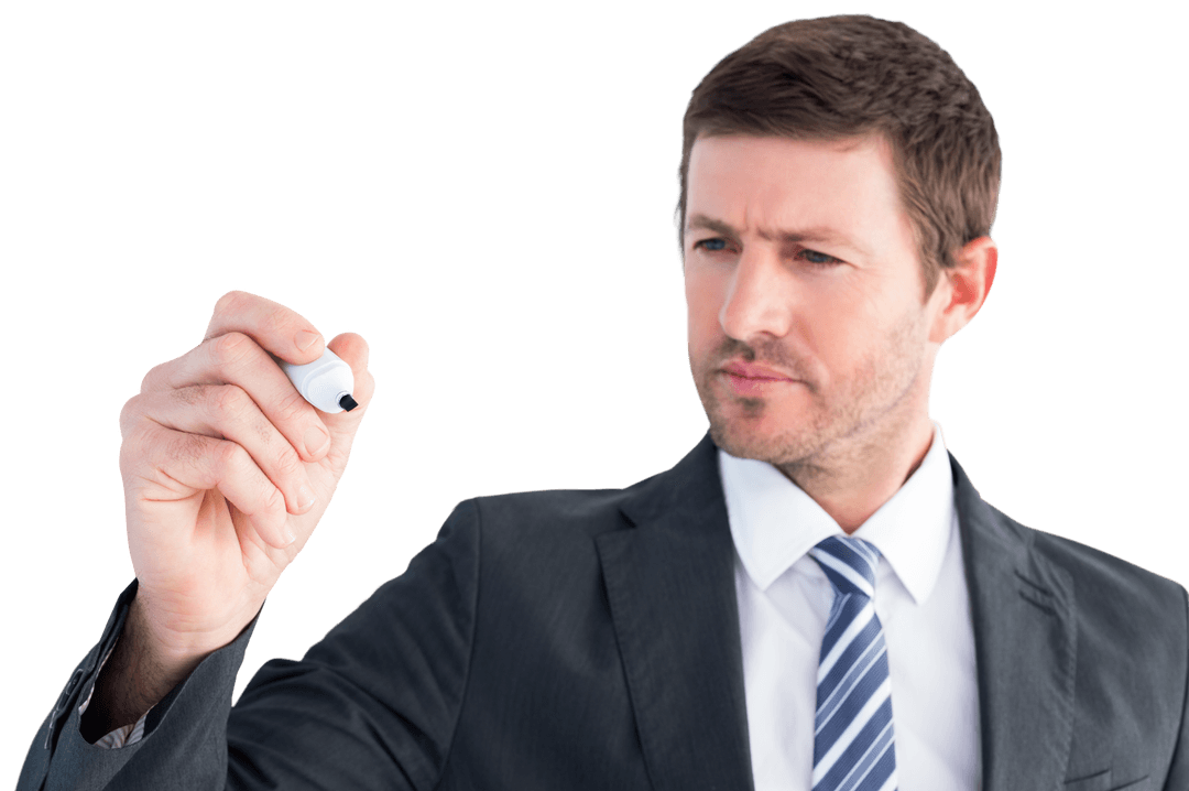 Businessman with Transparent Focused Marking Gesture Concept