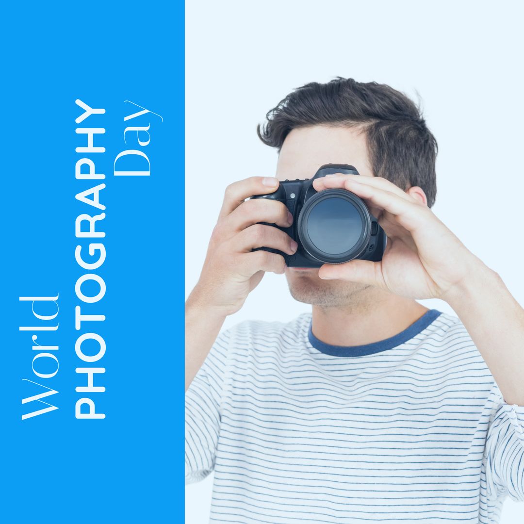 Celebrating World Photography Day with Enthusiastic Photographer Using Camera - Download Free Stock Templates Pikwizard.com