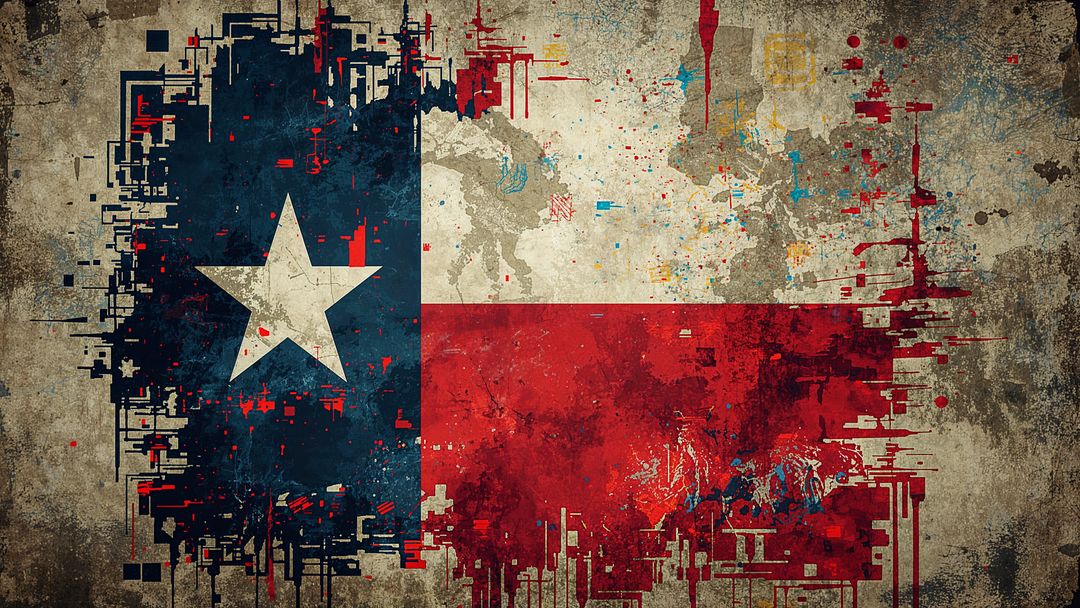 Abstract Texas Flag with Bold Glitch Effects and Texture